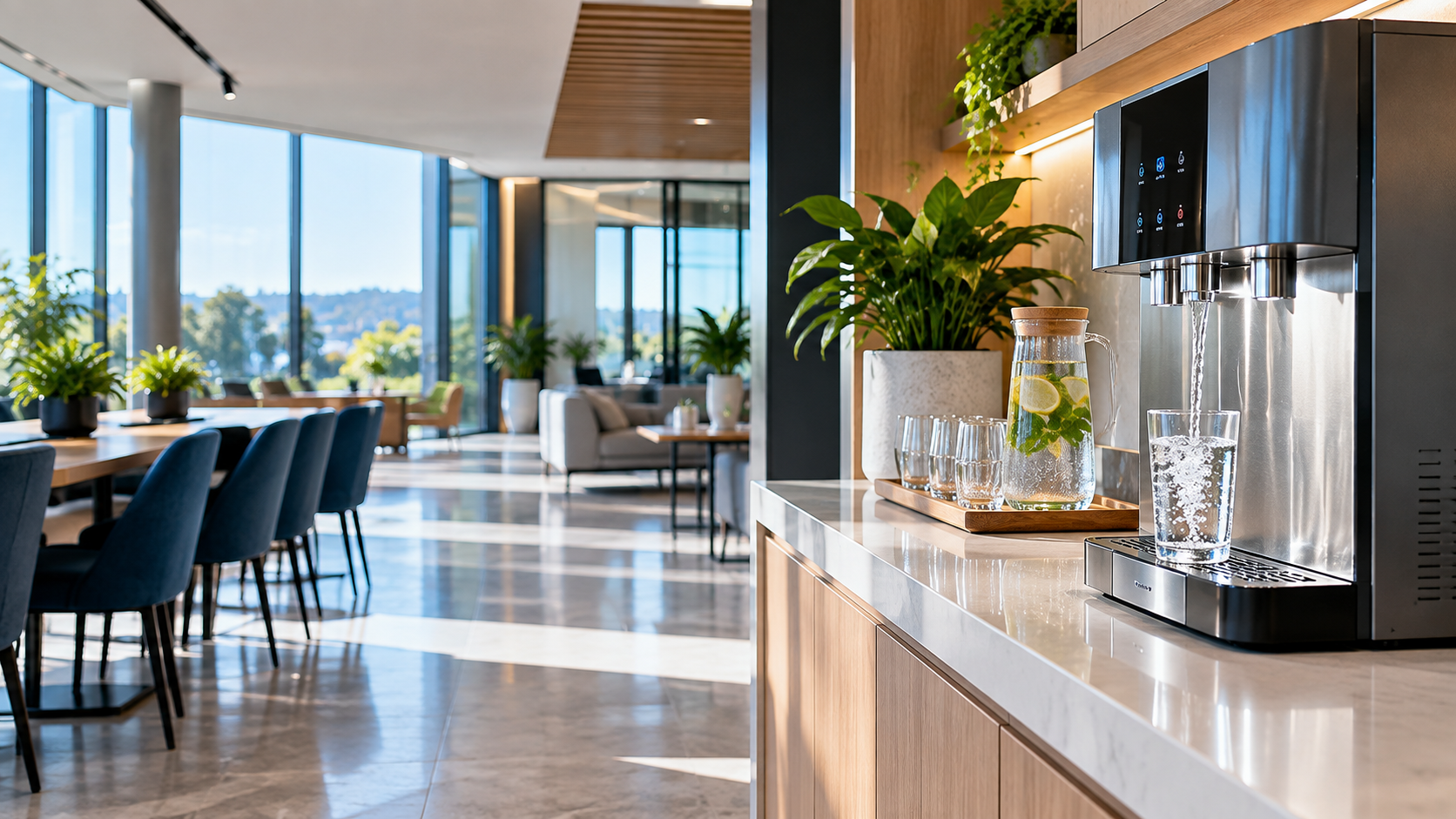 Modern commercial water station in a bright professional environment