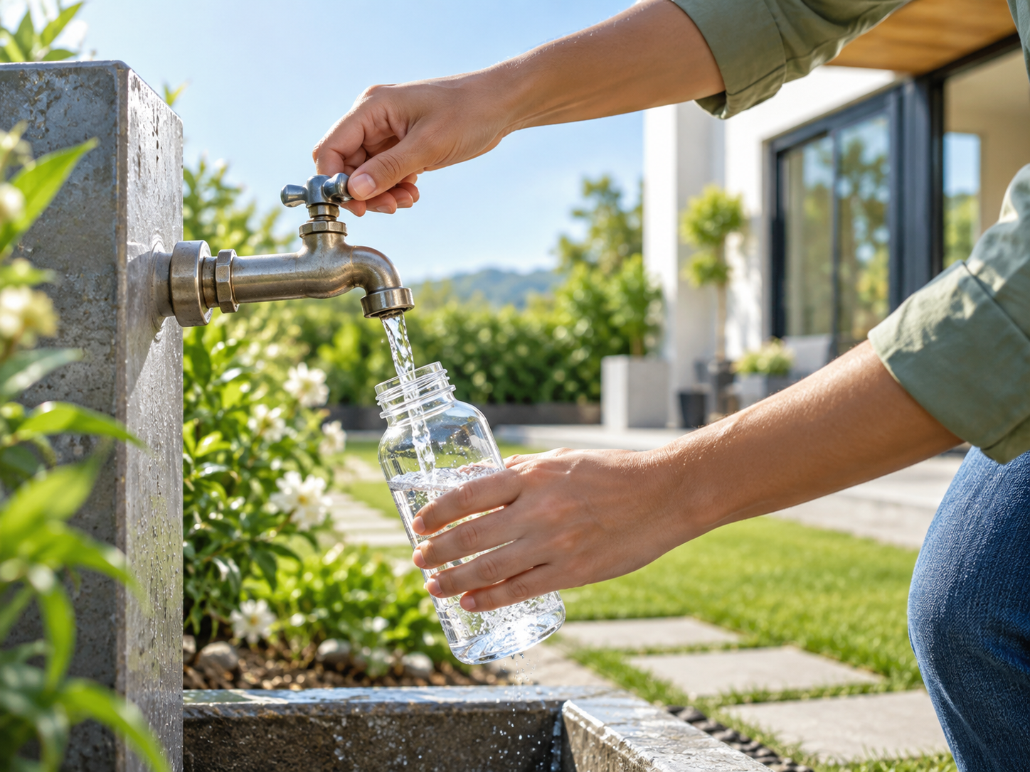 Collecting a water sample from an outdoor tap